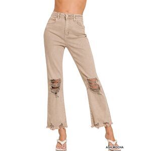 Zenana Outfitters High Waisted Cropped Distressed Denim Jeans Sz 28